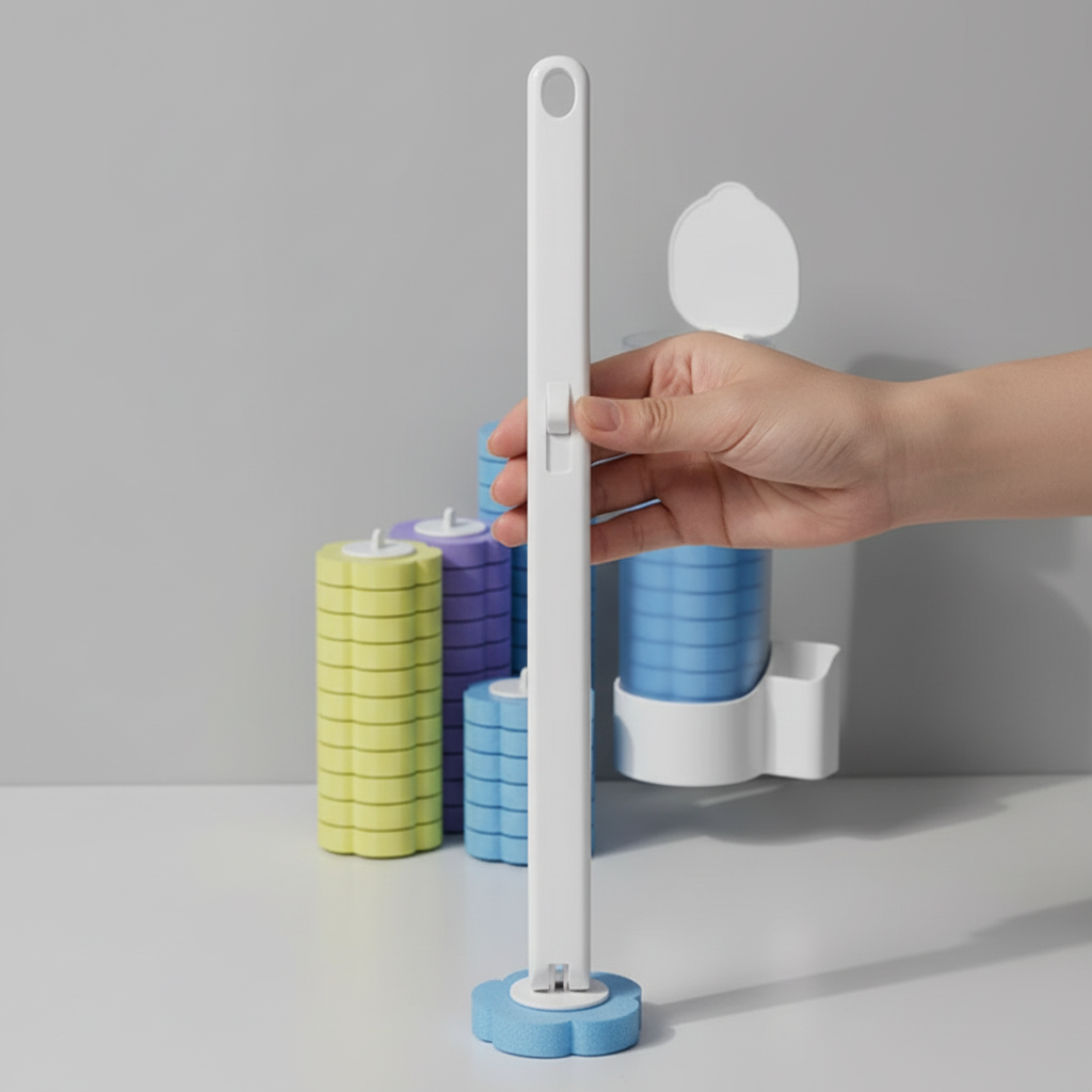 Toaborste med borsthuvuden i bakgrunden